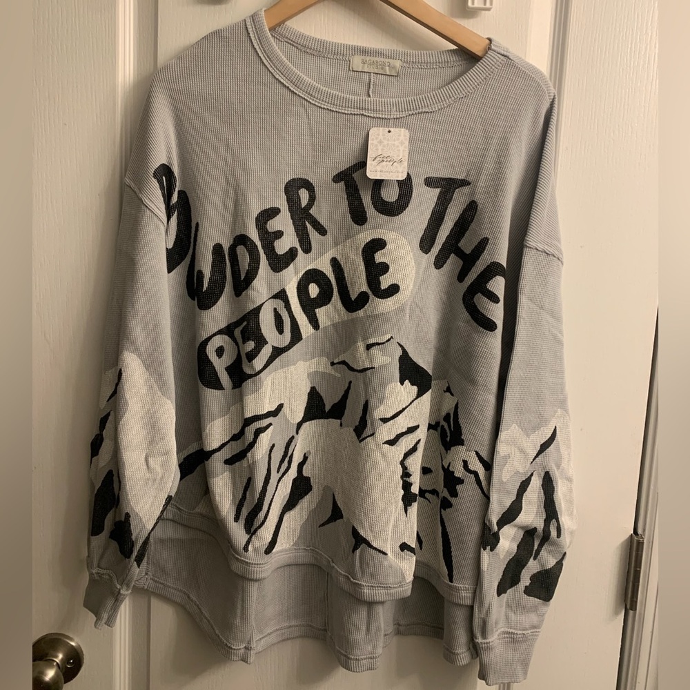 Ragabond Free People Gray Powder to the People Waffle Thermal Long Sleeve Tee - Picture 3 of 6